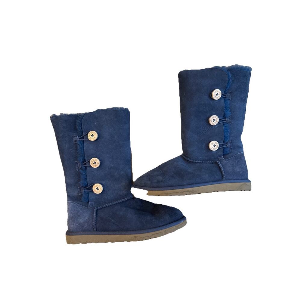 Ugg Australia Bailey Button Triplet II Navy Blue Shearling Fur Lined Boots Sz 6